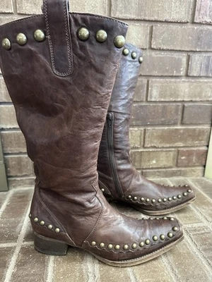 De Colección Botas Altas Marrón Tachonado Cuero Vera Pelle Hechas en Italia Hasta la Rodilla Punk 38 Foto 1 de 4
