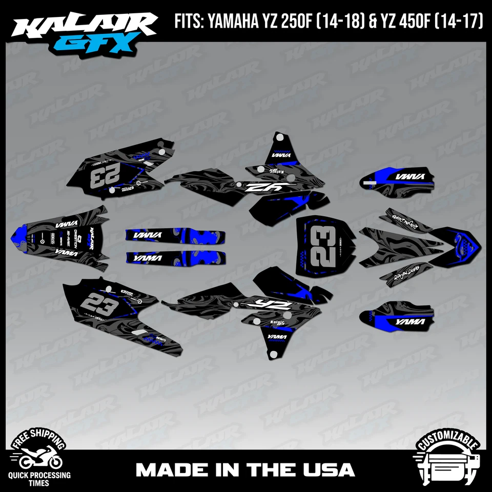 Kit de gráficos para Yamaha YZ250F (2014-2018) y YZ450F (2014-2017) ácido - AZUL Foto 1 de 4