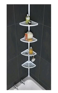 Home Steel Shower Organiser Pole White Height Adjustable 4 Shelves Space Saving - Picture 1 of 6