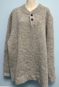 Vintage LL Bean Sweater Mens XXL 100% Lambswool Button Pullover Oatmeal Beige - Picture 1 of 5