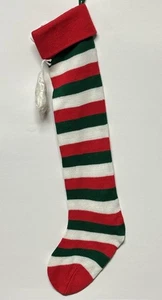Vintage Strick Weihnachtsstrumpf 26" Bommeln rot weiß grün Streifen Neu aus altem Lagerbestand! Taiwan - Bild 1 von 7