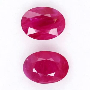Oval 7x5mm.PAIR! Best Color Natural Heated Pinkish Red Burmese Ruby 2.58Ct. - Picture 1 of 4