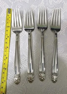 LOTTO DI 4 FORCHETTE INSALATA PLACCATE ARGENTO HOLMES & EDWARDS c1938 PRINCIPESSA DANESE👸🍅 - Foto 1 di 9