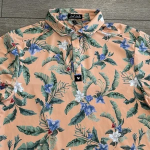 Bad Birdie Golf Polo Mens Medium Orange Core Flora Fiesta Performance Pattern - Picture 1 of 5