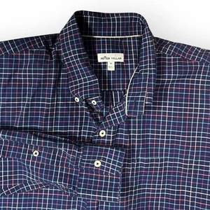 Peter Millar Button Shirt Men XL Multicolor Blue Windowpane Cotton Spread Collar - Picture 1 of 8