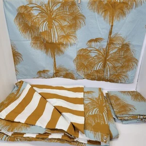 IKEA Anglatrumpet F/Q Duvet Cover & Pillowcases Blue w/Gold Palm Trees Stripes - Picture 1 of 4