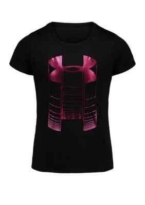 Girls Sz 6 Under Armour Stacked Logo SS T-Shirt Black 27I24020-01 FREE SHIPPING - Image 1 of 4