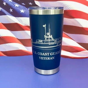 US Coast Guard Veteran Engraved Tumbler Coffee Cup Military Water Travel Mug - Picture 1 of 12