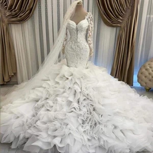 Elegant Mermaid Wedding Dresses Sweetheart Backless Lace Applique Bridal Gowns - Picture 1 of 10