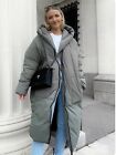 Zara Khaki Oversized Hooded Quilted Long Puffer Coat L /XL UK14/16 # P68L