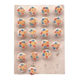 Card (21) vintage Deco 1930's Czech hand painted flower glass buttons 16mm - Picture 1 of 2