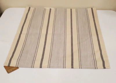 POTTERY BARN 20"x20" Square Blue Beige Stripe Linen Pillow Case NEW - Image 1 of 4