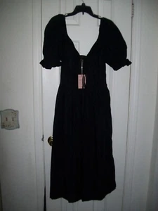 Women's Size L Cotton Puff Sleeve Midi Dress New by Quince Navy Color - Picture 1 of 3