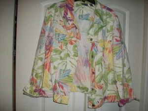 Chicos White Floral Long Sleeve Open Front Cotton Jacket Work Casual Sz 3 EUC - Picture 1 of 3