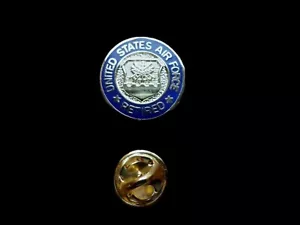 U.S AIR FORCE RETIRED HAT LAPEL PIN TIE TAC CLUTCH BACK BLUE & GOLD INLAY - Picture 1 of 8