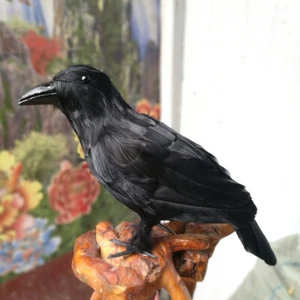 Artificial Crow Feathered Black Birds Realistic Garden Decor Ornaments - Picture 1 of 7