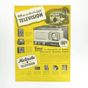 Printanzeige - Motorola Golden View Television & 3 Feathers Whiskey ~ 10x14" Anzeige 1948 - Bild 1 von 4