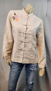 Relativity Beige 100% Linen Floral Band Collar Jacket Top Womens USED MEDIUM - Picture 1 of 9