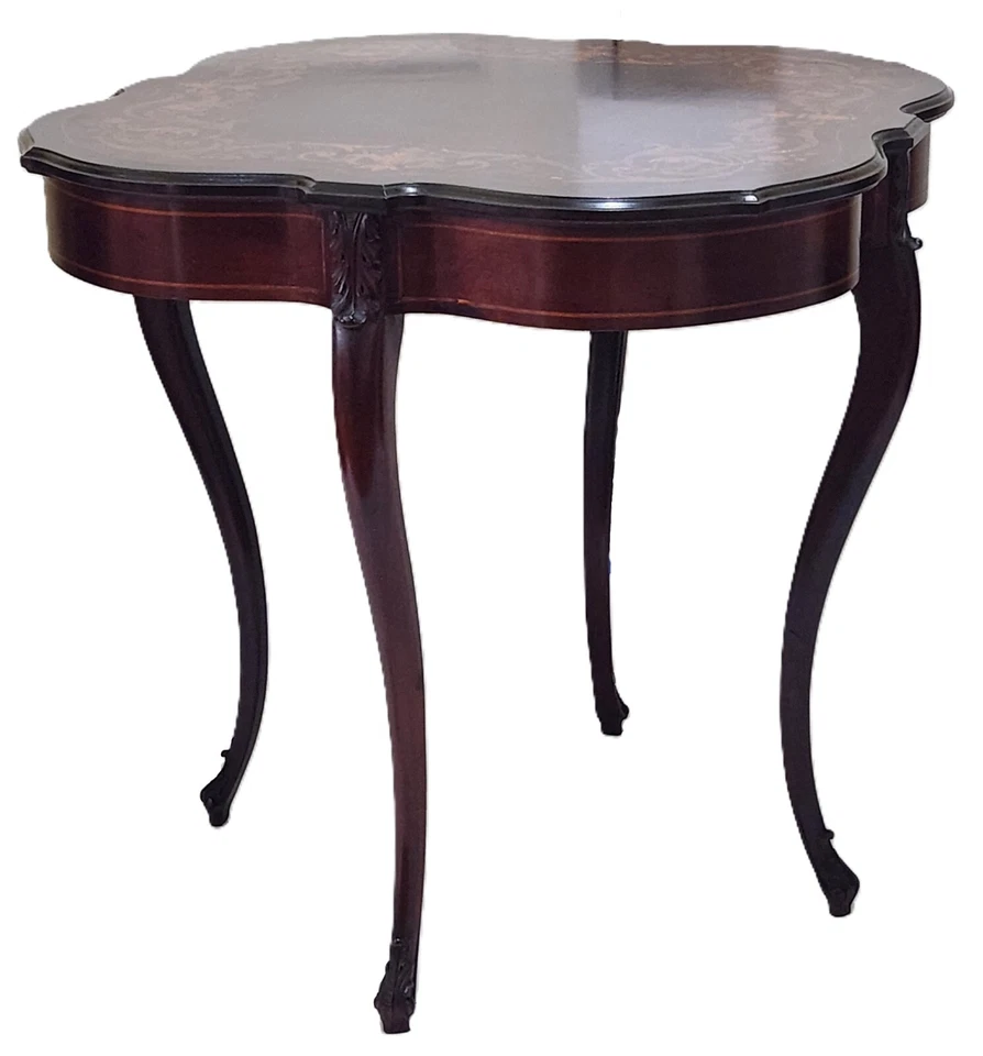 MESA DE SALÓN CENTRAL, incrustaciones de satén, burl, caoba, Luis XV, RJ Horner, 30" cuadrados Foto 1 de 4