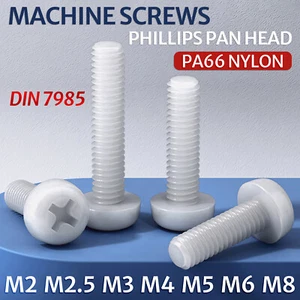M2 M2.5 M3 M4 M5 M6 M8 White Plastic Nylon Phillips Round Pan Head Screws Bolts - Picture 1 of 68