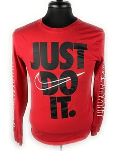 Nike Mens Just Do It Long Sleeve T Shirt Red Big Swoosh Size M - Picture 1 of 6