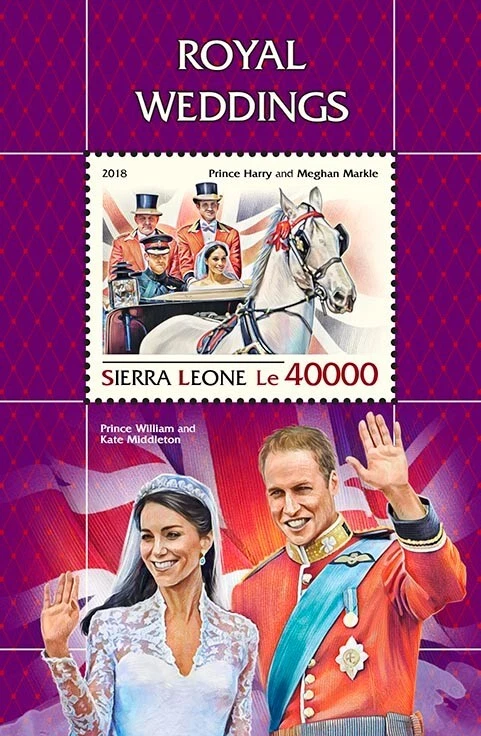 Estampillas de William & Kate Middleton Harry & Meghan Markle MNH 2018 Sierra Leona S/S Foto 1 de 1