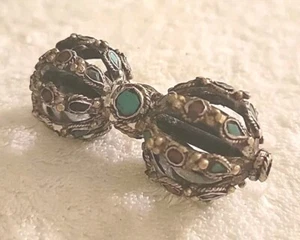 3" Old Tibet Crystal Dzi Bead inlay Gems Buddhism Faqi Phurba Dagger Holder Rare - Picture 1 of 2