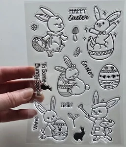 Clear Stamps BABY BUNNIES Rabbit Happy Easter Egg Rubber Stamping Card Making - Picture 1 of 8