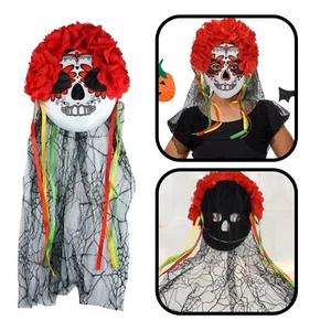 Scary Skull & Flowers Veil Headband Halloween Day of The Dead Girl Party Costume - Picture 1 of 14