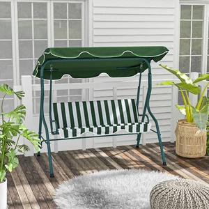 Outdoor 3-Person Metal Swing Chair Bench w/ Adjustable Canopy - Picture 1 of 11