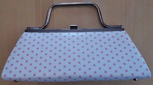 Sergio Rossi White + Pink Polka Dot Purse Hand Bag - Picture 1 of 8