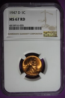 1947 - D NGC MS67 RD LINCOLN CENT!!  #B33178 - Image 1 of 2