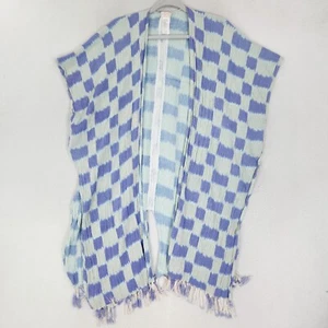 Free People kimono donna taglia unica blu a quadri Morning Glow spolverino tutto per tutti - Foto 1 di 15