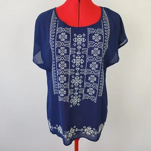 Lee Cooper Top Womens 10 Blue Sheer Short Sleeve Cap Sleeve - Picture 1 of 11