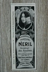Werbung Anzeige 1900 Jugendstil G Dralle Hamburg Haarfarbe NERIL Holzschnitt - Bild 1 von 1