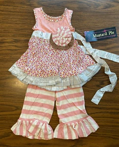 MUSTARD PIE - Baby Girls Size 18M - OLIVIA Pink Beige Dress Pants Set - FLORAL - Picture 1 of 8