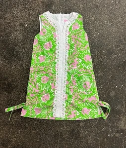 Lily Pulitzer Shift Dress Girls Size 7 Lion Cub Print Lace Green Pink - Picture 1 of 4