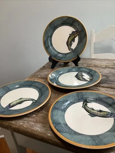 Set Of 4 Williams Sonoma "English Angler" Fish Luncheon/Salad Plates 9" English - Picture 1 of 5