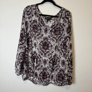 Lane Bryant Damen lila Paisley 3/4 Ärmel V-Ausschnitt Quaste Bluse Größe 14/16 1x - Bild 1 von 8