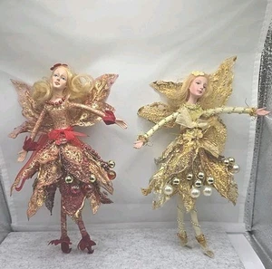 Vintage 2 Fantasy Fairy Pixie Elf Dolls Winged Bendable Hanging Ornaments - Picture 1 of 15