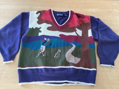 Suéter de golfista vintage Par Four para hombre talla grande multicolor cuello en V años 90 golf Foto 1 de 4