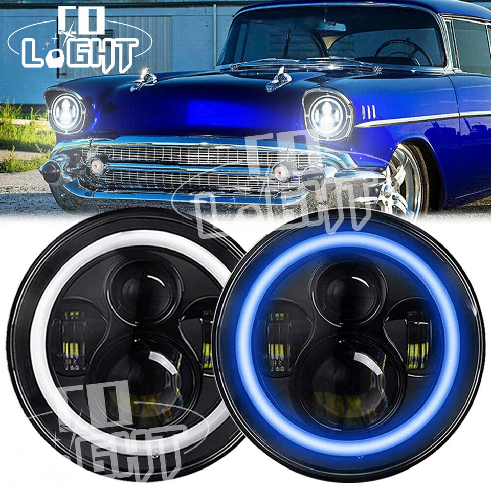 Par de faros LED de 7 pulgadas azules DRL haz alto/bajo aptos para Chevrolet Bel Air 1953-1957 Foto 1 de 4