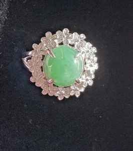 Genuine Bright Green 3.7ct Jadeite Jade (Type A) 925 Silver Ring SIZE Adjustable - Picture 1 of 12