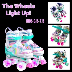 Sulifeel Roller Skates Size 6.5-7.5 Rainbow Adjustable Light Up Glitter Wheels! - Picture 1 of 12