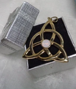 Estate Jewelry ~ 14K Gold over .925 Sterling Silver OPAL STYLE Pendant 1-3/4" H - Picture 1 of 6
