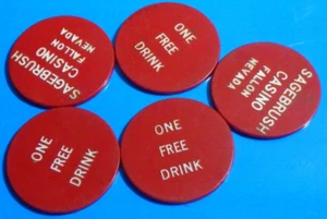 RARE vintage now defunct Sagebrush casino Fallon Nevada one free drink 5 chips - Picture 1 of 3