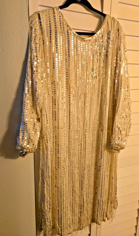 Vestido vintage blanco y plata lentejuelas cuentas 100% seda Foto 1 de 4