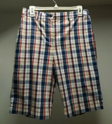 Gorgeous ANNE KLEIN Blue Red White PLAID Cotton Blend Women's Size 8 Shorts - Image 1 of 2