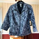 Chico's Blue Metallic Full Zip NEW Jacket Ruched Sleeve Lighter Weight 0 (S)