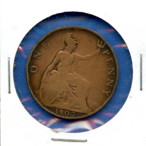 1902 English One Penny Great Britain King Edward VII Bronze Cent #16 England, UK - Picture 1 of 3